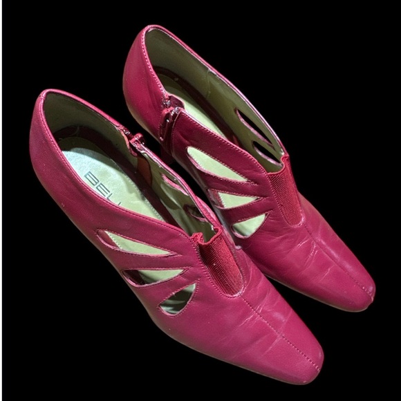 Vintage Womens Red Leather Bellini Gladiator Cut Out Christmas Mrs Claus Shoes 7 - Picture 7 of 10